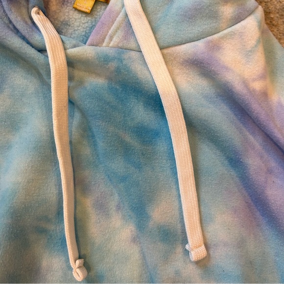 Blue and Purple Tie Dye Hoodie “Good Vibes” Melting Smiley Face - Picture 5 of 6